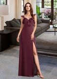 Haylee A-Line V-neck Floor-Length Bridesmaid Dress With Split Front UKP0013083