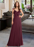 Haylee A-Line V-neck Floor-Length Bridesmaid Dress With Split Front UKP0013083