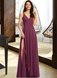 Marley A-Line V-neck Floor-Length Bridesmaid Dress With Split Front UKP0013085