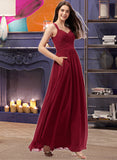 Sidney A-Line Sweetheart Floor-Length Chiffon Bridesmaid Dress With Ruffle Pockets UKP0013087