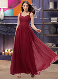 Sidney A-Line Sweetheart Floor-Length Chiffon Bridesmaid Dress With Ruffle Pockets UKP0013087