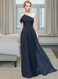 Carolina A-line One Shoulder Floor-Length Chiffon Bridesmaid Dress With Ruffle UKP0013091