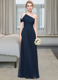 Carolina A-line One Shoulder Floor-Length Chiffon Bridesmaid Dress With Ruffle UKP0013091