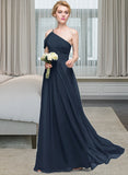 Carolina A-line One Shoulder Floor-Length Chiffon Bridesmaid Dress With Ruffle UKP0013091