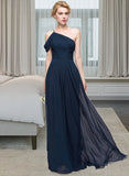 Carolina A-line One Shoulder Floor-Length Chiffon Bridesmaid Dress With Ruffle UKP0013091