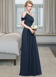 Carolina A-line One Shoulder Floor-Length Chiffon Bridesmaid Dress With Ruffle UKP0013091