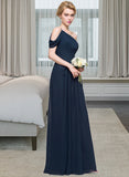 Carolina A-line One Shoulder Floor-Length Chiffon Bridesmaid Dress With Ruffle UKP0013091