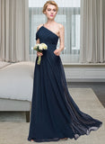 Carolina A-line One Shoulder Floor-Length Chiffon Bridesmaid Dress With Ruffle UKP0013091