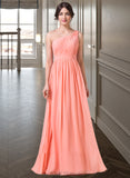 Jessie A-Line One-Shoulder Floor-length Chiffon Bridesmaid Dress UKP0013092