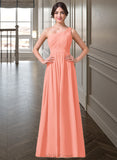 Jessie A-Line One-Shoulder Floor-length Chiffon Bridesmaid Dress UKP0013092