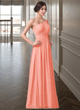 Jessie A-Line One-Shoulder Floor-length Chiffon Bridesmaid Dress UKP0013092