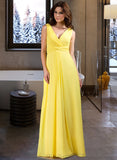 Cora A-Line V-neck Wrapped Bodice Floor-length Chiffon Bridesmaid Dress UKP0013093