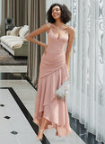 Jaylee Trumpet/Mermaid V-neck Asymmetrical Bridesmaid Dress With Ruffle UKP0013094