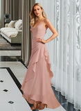 Jaylee Trumpet/Mermaid V-neck Asymmetrical Bridesmaid Dress With Ruffle UKP0013094