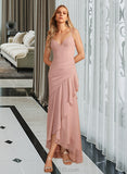 Jaylee Trumpet/Mermaid V-neck Asymmetrical Bridesmaid Dress With Ruffle UKP0013094