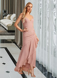 Jaylee Trumpet/Mermaid V-neck Asymmetrical Bridesmaid Dress With Ruffle UKP0013094