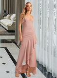 Jaylee Trumpet/Mermaid V-neck Asymmetrical Bridesmaid Dress With Ruffle UKP0013094