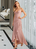 Jaylee Trumpet/Mermaid V-neck Asymmetrical Bridesmaid Dress With Ruffle UKP0013094