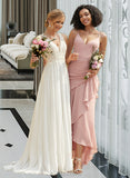 Jaylee Trumpet/Mermaid V-neck Asymmetrical Bridesmaid Dress With Ruffle UKP0013094