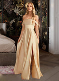 Rhianna A-Line Off-the-Shoulder Floor-Length Bridesmaid Dress With Split Front Pockets UKP0013095