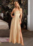 Rhianna A-Line Off-the-Shoulder Floor-Length Bridesmaid Dress With Split Front Pockets UKP0013095