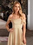 Rhianna A-Line Off-the-Shoulder Floor-Length Bridesmaid Dress With Split Front Pockets UKP0013095