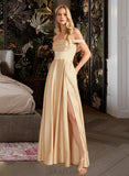 Rhianna A-Line Off-the-Shoulder Floor-Length Bridesmaid Dress With Split Front Pockets UKP0013095