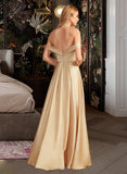 Rhianna A-Line Off-the-Shoulder Floor-Length Bridesmaid Dress With Split Front Pockets UKP0013095