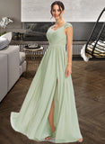 Julianne A-Line V-neck Floor-Length Bridesmaid Dress With Lace Split Front UKP0013096