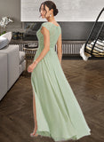 Julianne A-Line V-neck Floor-Length Bridesmaid Dress With Lace Split Front UKP0013096