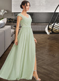 Julianne A-Line V-neck Floor-Length Bridesmaid Dress With Lace Split Front UKP0013096