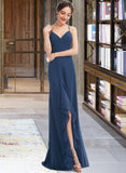 Anastasia A-Line V-neck Floor-Length Bridesmaid Dress With Ruffle Split Front UKP0013097