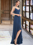 Anastasia A-Line V-neck Floor-Length Bridesmaid Dress With Ruffle Split Front UKP0013097