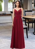 Rosemary A-Line V-neck Floor-Length Chiffon Bridesmaid Dress With Ruffle Lace UKP0013098