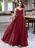 Rosemary A-Line V-neck Floor-Length Chiffon Bridesmaid Dress With Ruffle Lace UKP0013098