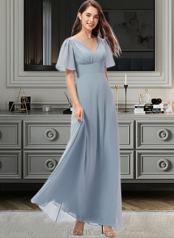 Angeline A-Line V-neck Floor-Length Chiffon Bridesmaid Dress UKP0013099