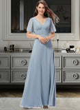 Angeline A-Line V-neck Floor-Length Chiffon Bridesmaid Dress UKP0013099