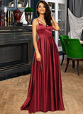 Tanya A-Line V-neck Floor-Length Satin Bridesmaid Dress With Split Front Pockets UKP0013100