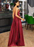 Tanya A-Line V-neck Floor-Length Satin Bridesmaid Dress With Split Front Pockets UKP0013100