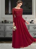 Lillie A-Line Scoop Neck Floor-Length Chiffon Lace Bridesmaid Dress UKP0013103