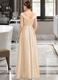 Charlie A-Line Off-the-Shoulder Floor-Length Satin Bridesmaid Dress With Ruffle Pockets UKP0013104