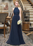 Jaylynn A-Line/Princess Scoop Neck Floor-Length Chiffon Bridesmaid Dress With Ruffle UKP0013105