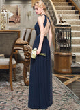 Jaylynn A-Line/Princess Scoop Neck Floor-Length Chiffon Bridesmaid Dress With Ruffle UKP0013105