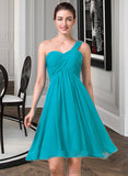 Kira Empire One-Shoulder Knee-Length Chiffon Bridesmaid Dress With Ruffle UKP0013106