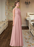 Jordyn Chiffon Lace A-Line Floor-length Bridesmaid Dress UKP0013107