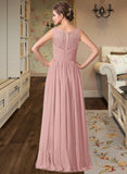 Jordyn Chiffon Lace A-Line Floor-length Bridesmaid Dress UKP0013107