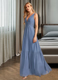 Keyla A-Line V-neck Floor-Length Bridesmaid Dress With Pockets UKP0013108