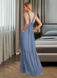 Keyla A-Line V-neck Floor-Length Bridesmaid Dress With Pockets UKP0013108