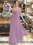 Savannah A-Line V-neck Floor-Length Bridesmaid Dress With Lace UKP0013111