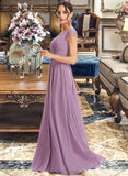 Savannah A-Line V-neck Floor-Length Bridesmaid Dress With Lace UKP0013111